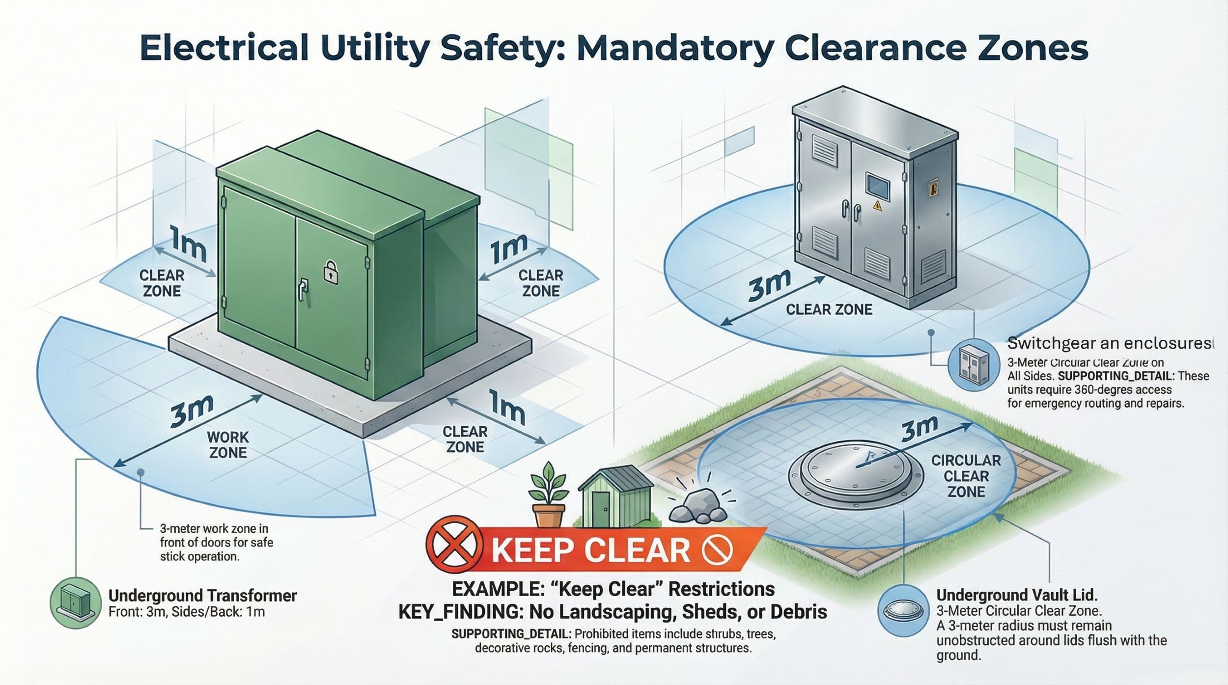 Graphic showing electric utility infrastructure and clearance zones