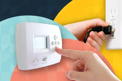 composite image of a thermostat and wall plug