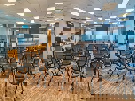 boardroom with tables and chairs