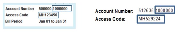 Look for your customer ID number and access code on the top of your utility statement top of utility bill