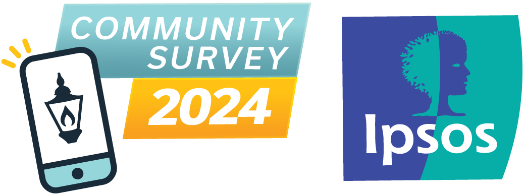 Graphic of a cell phone with the words "Community Survey 2024"