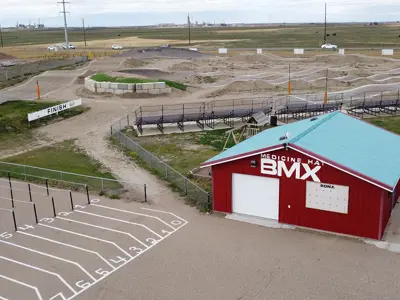 alt="Aerial photo of BMX bicycle racing track"